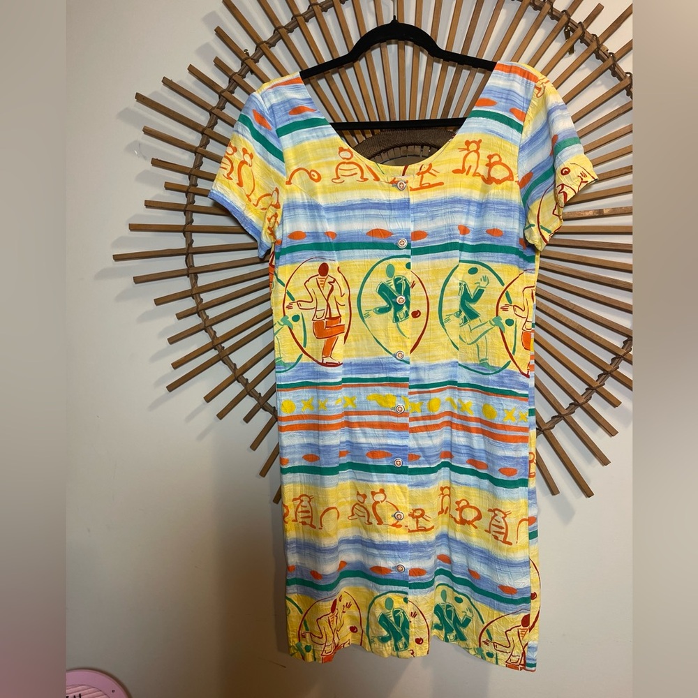 Vintage Jams World Multicolor Graphic Short Dress Button Down Hawaiian Colorful